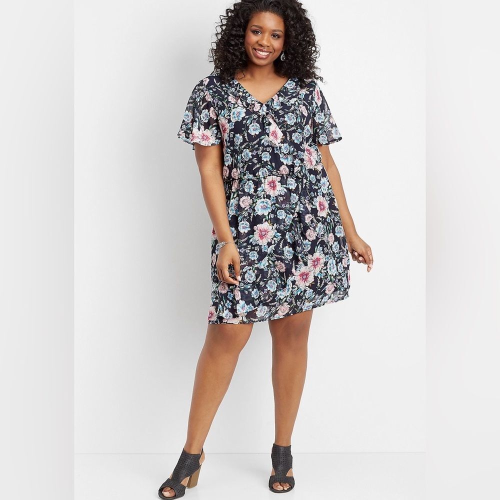 Maurices floral ruffled wrap front vneck dress
